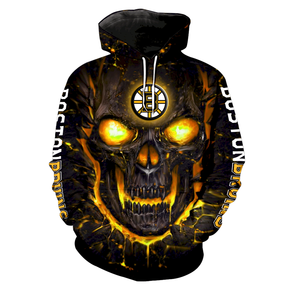 Boston Bruins Skull Full Over Print 1222 Hoodie Zipper