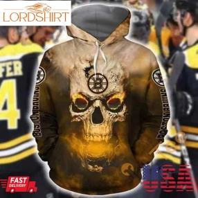 Boston Bruins Skull On Fire Hoodie 3D