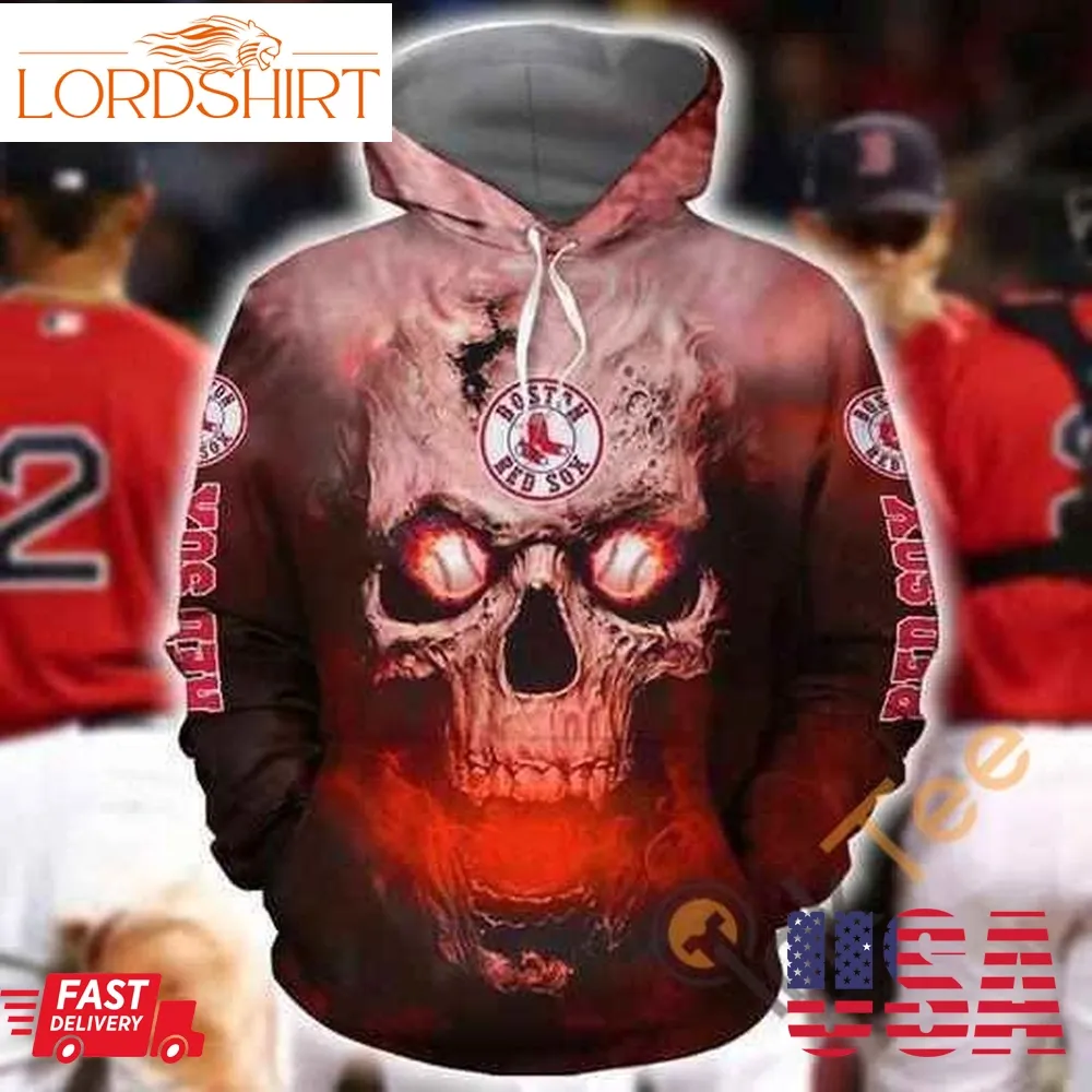 Boston Red Sox Skull On Fire Hoodie 3D