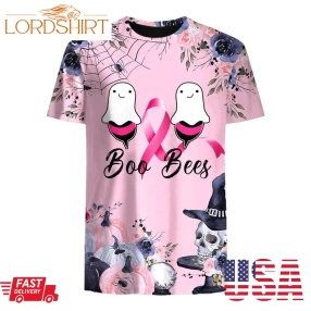 Breast Cancer Awareness Halloween Boo Bees Skull 3D Shirt, Hoodie