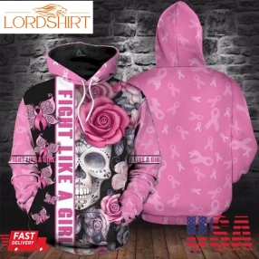 Breast Cancer Awareness Skull Butterfly 3D Hoodie Sweatshirt