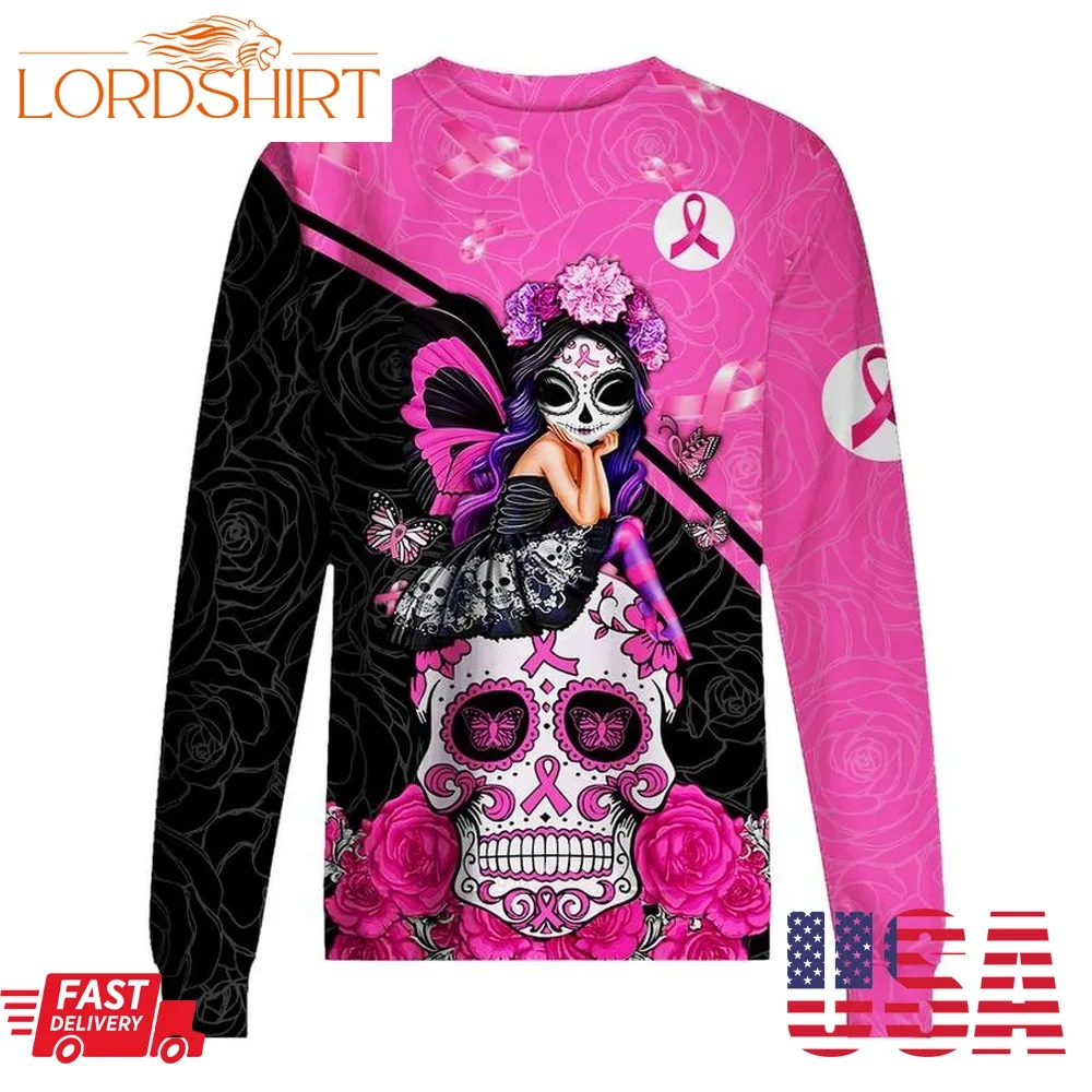 Breast Cancer Awareness Sugar Skull Fairy Flowers 3D Shirt, Hoodie