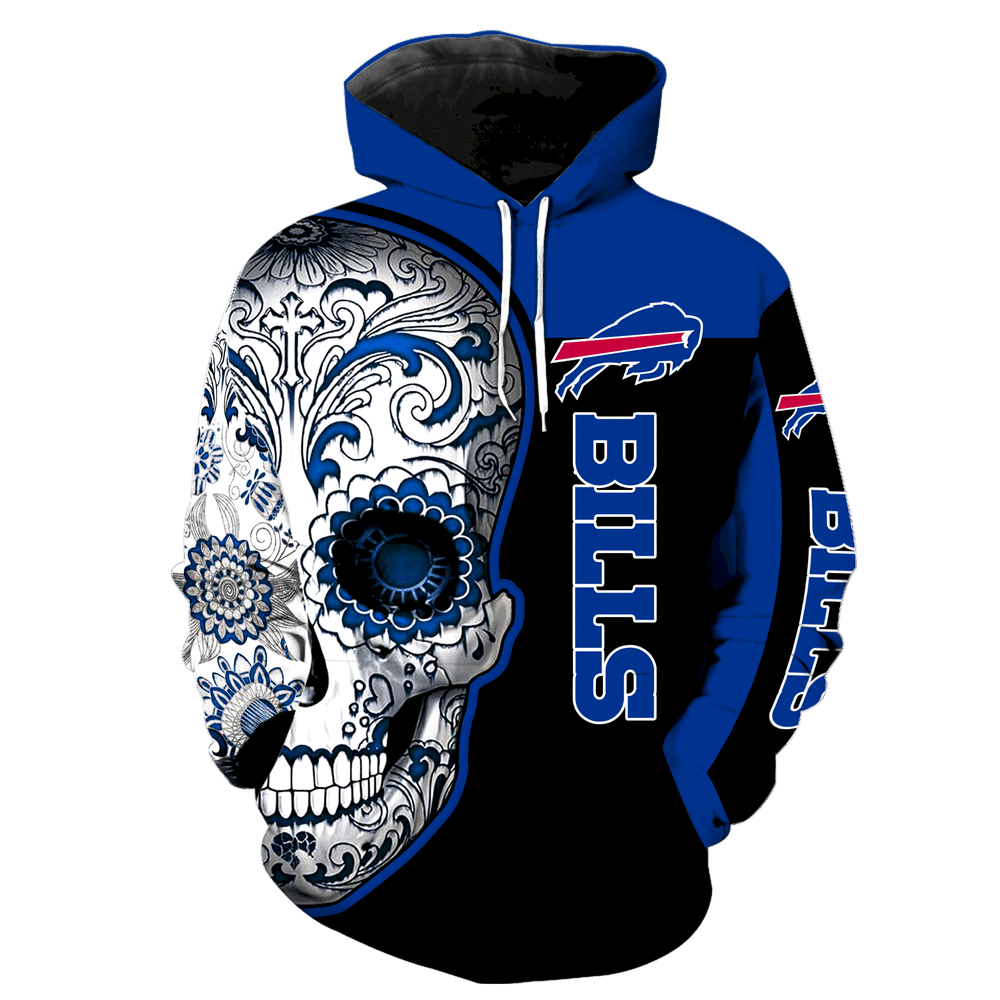 Buffalo Bills Skull Full Over Print K1088 Hoodie Zipper