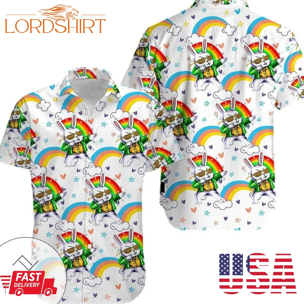 Bunny Funny Rainbow Dab Happy Easter Day Hawaiian Aloha Shirts V