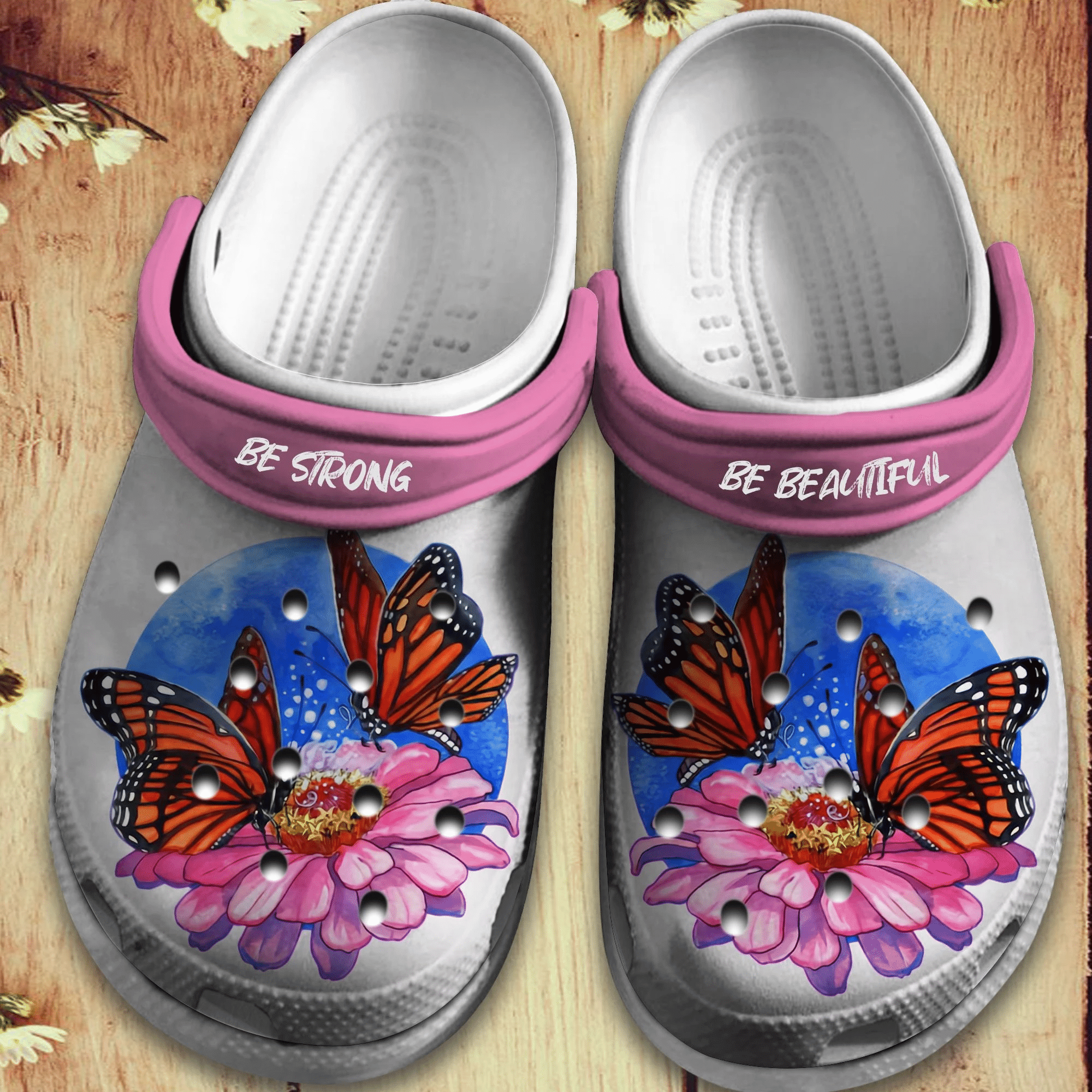 Butterfly Flowers Crocs Shoes   Be Strong Be Beautiful Crocbland Clog Birthday Gift For Woman Girl