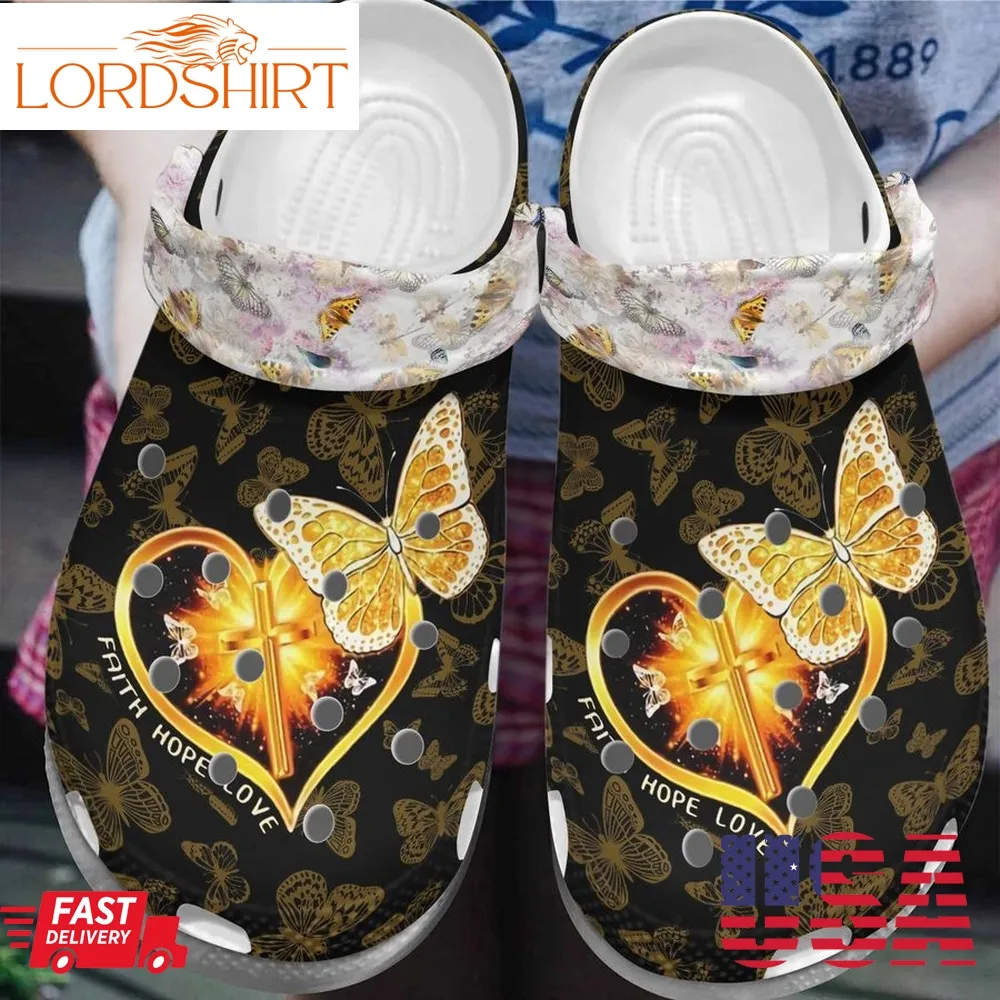 Butterfly Personalize Clog Custom Crocs Fashionstyle Comfortable For Women Men Kid Print 3D Whitesole Faith Hope Love