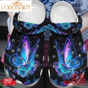 Butterfly Personalized Clog Custom Crocs Comfortablefashion Style Comfortable For Women Men Kid Print 3D Blue Flower