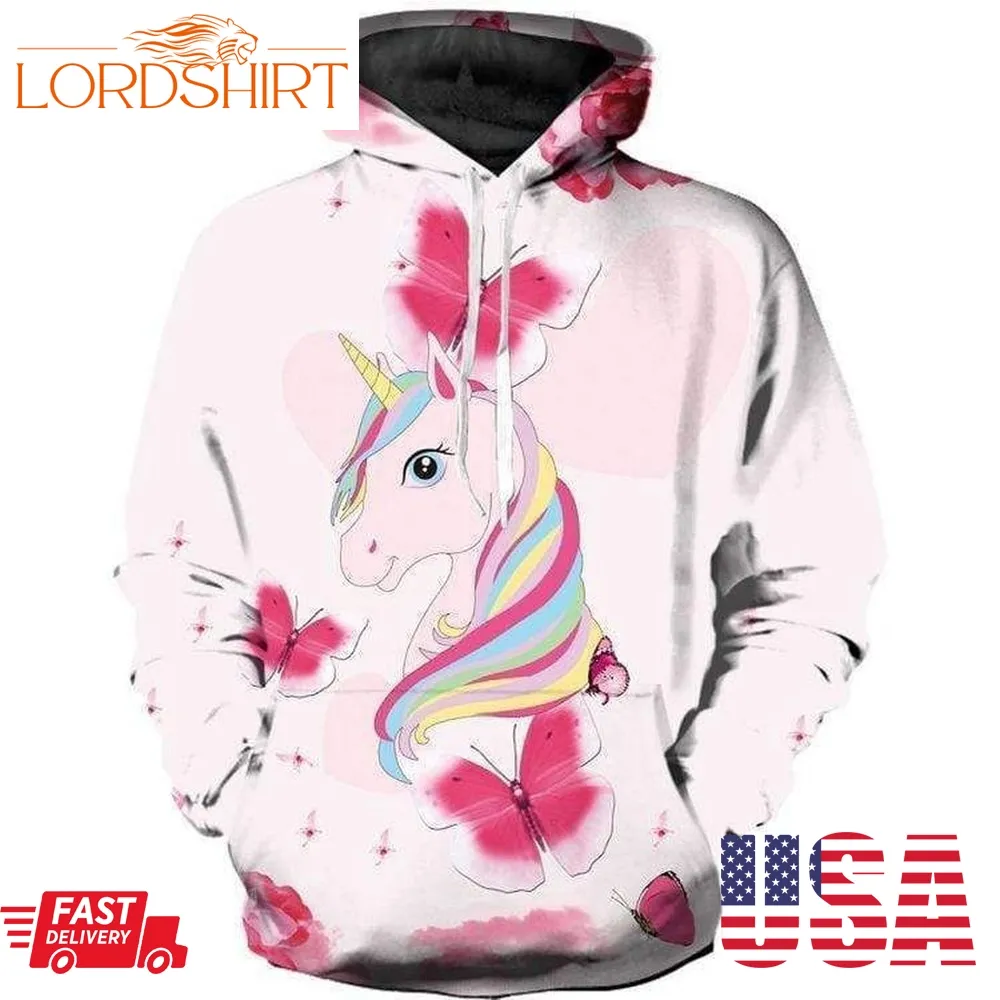 Butterfly Unicorn Printed Couple Hooded Sweater Hoodie