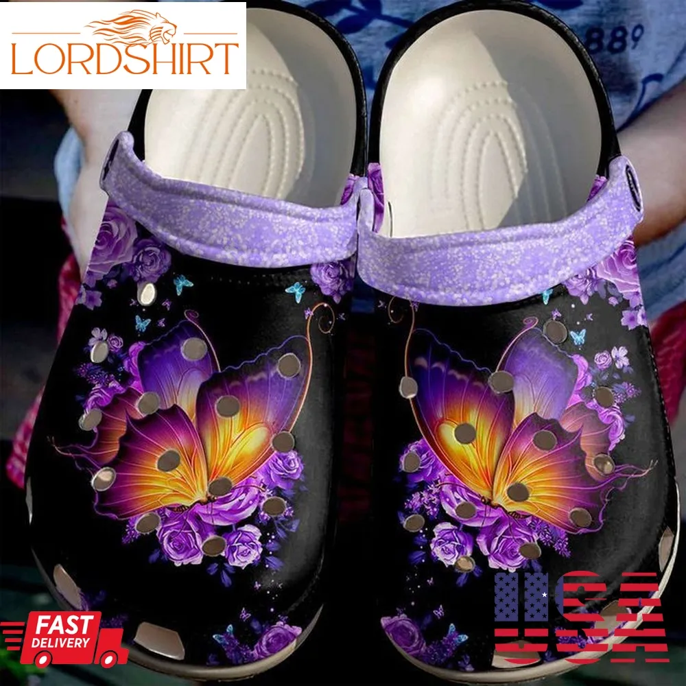 Butterfly With Flower Crocs Crocband Clog Comfortable For Mens Womens Classic Clog Water Shoes