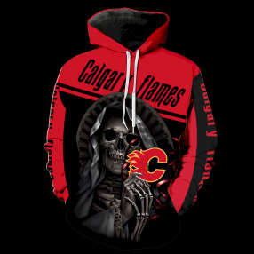 Calgary Flames Skull Full Over Print V1204 Hoodie Zipper