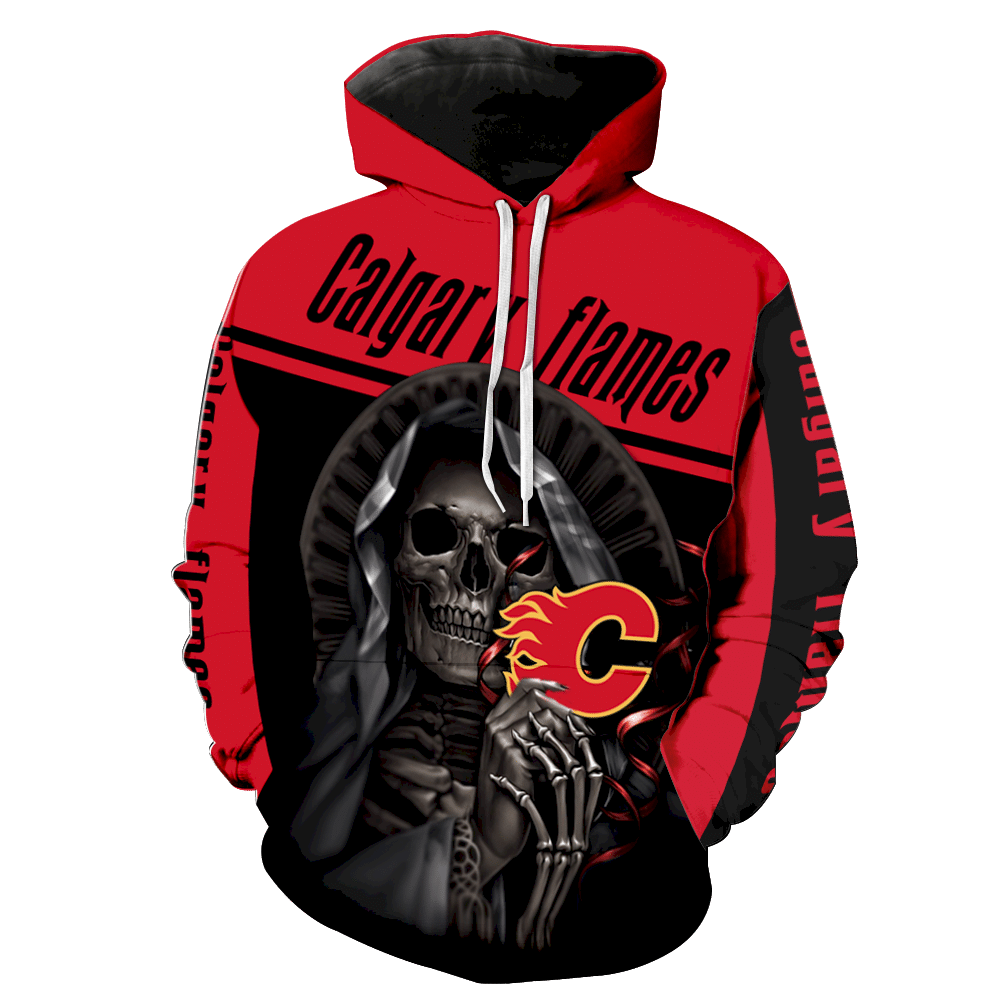 Calgary Flames Skull Full Over Print V1204 Hoodie Zipper