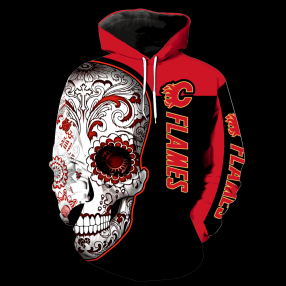 Calgary Flames Skull New Full Over Print V1317 Hoodie Zipper