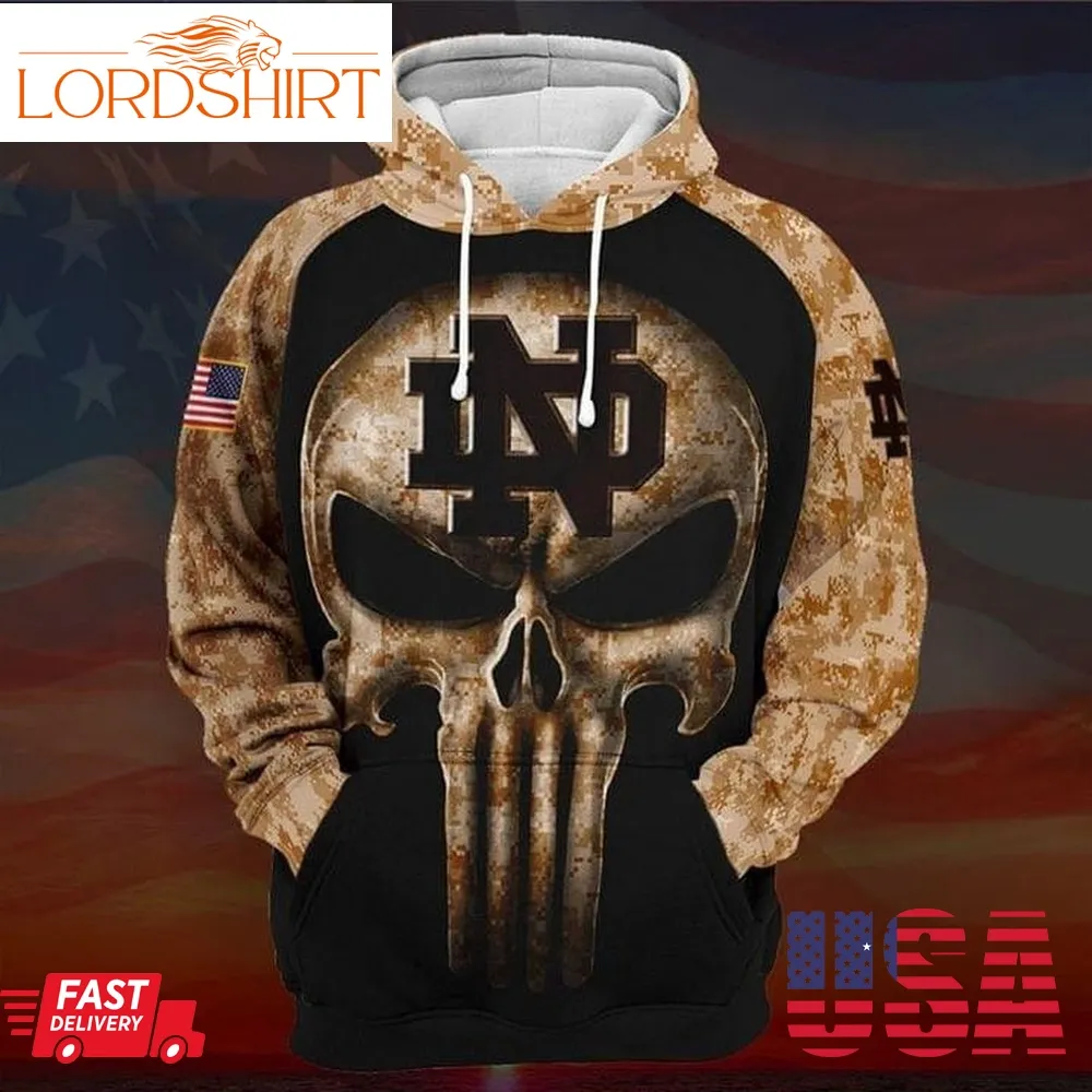 Camouflage Skull Notre Dame Fighting Irish American Flag Pullover And Zippered Hoodies Custom 3D Graphic Printed 3D Hoodie All Over Print Hoodie For Men For Women