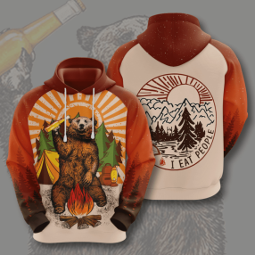 Camping Bear Drinking I Eat People 3D Full Printed Hoodie