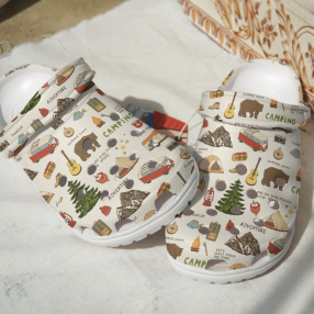 Camping Bear Pattern Shoes Clog   Summer Camp Crocs Crocbland Clog Birthday Gift For Boy Woman