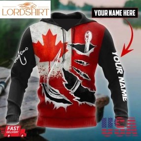 Canada Flag Fishing 3D Fish Hook Custom 3D Hoodie Cool Fishing Gifts For Dad