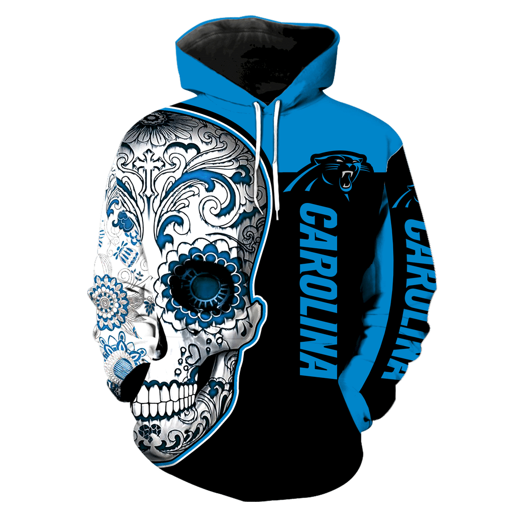 Carolina Panthers Skull New Full Over Print V1327 Hoodie Zipper