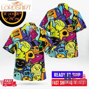 Cartoon Monster Hawaiian Shirt And Shorts