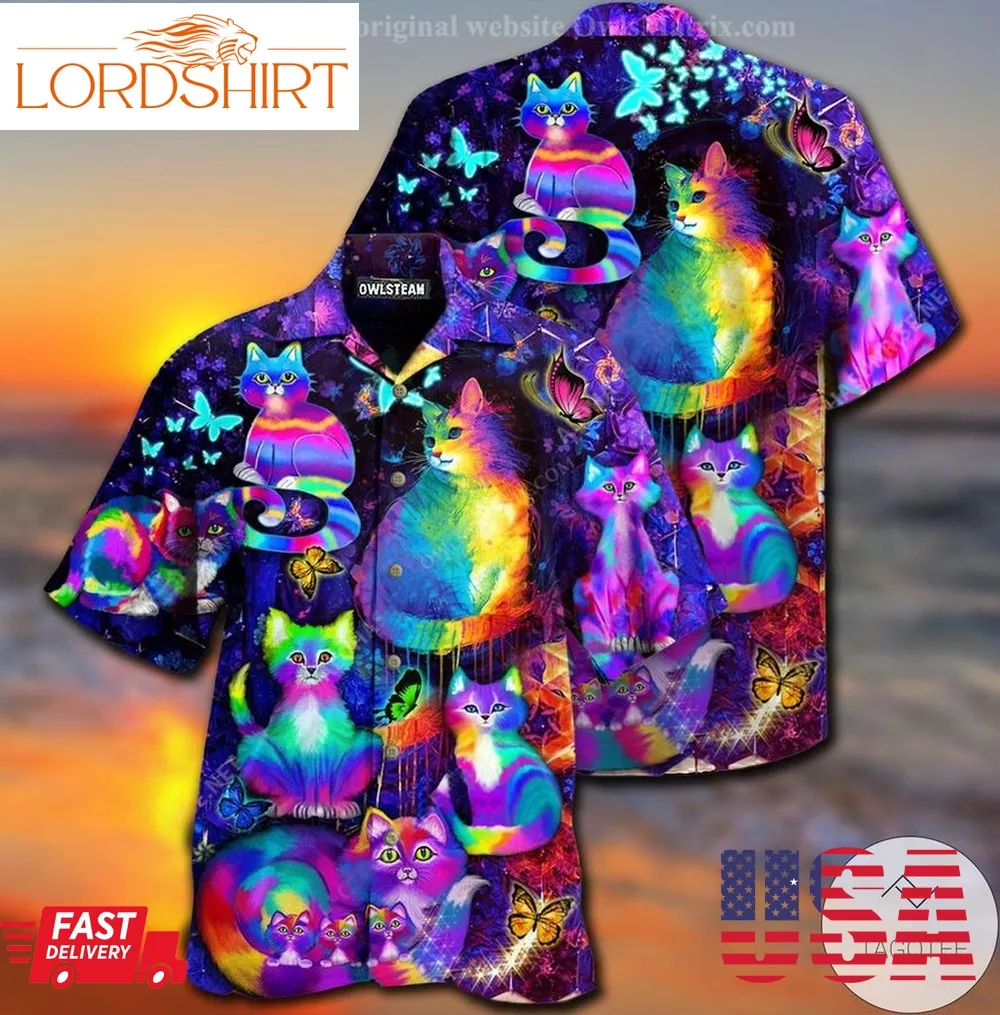 Cat Hologram Color Hawaiian Shirt