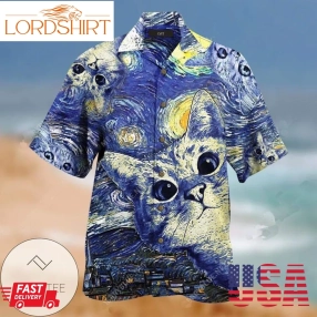 Cat In Starry Night Unisex Hawaiian Aloha Shirts