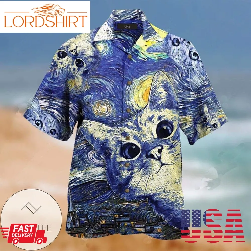 Cat In Starry Night Unisex Hawaiian Aloha Shirts