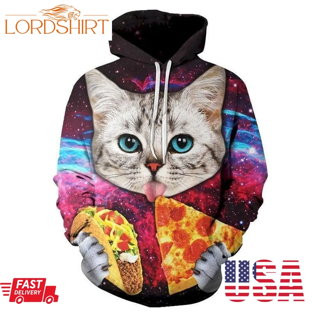 Cat Love Pizza 3D Hoodie Sweatshirt Pullover