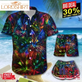 Cat Neon Hawaii Shirt And Shorts Bit21070510 Bio21070510