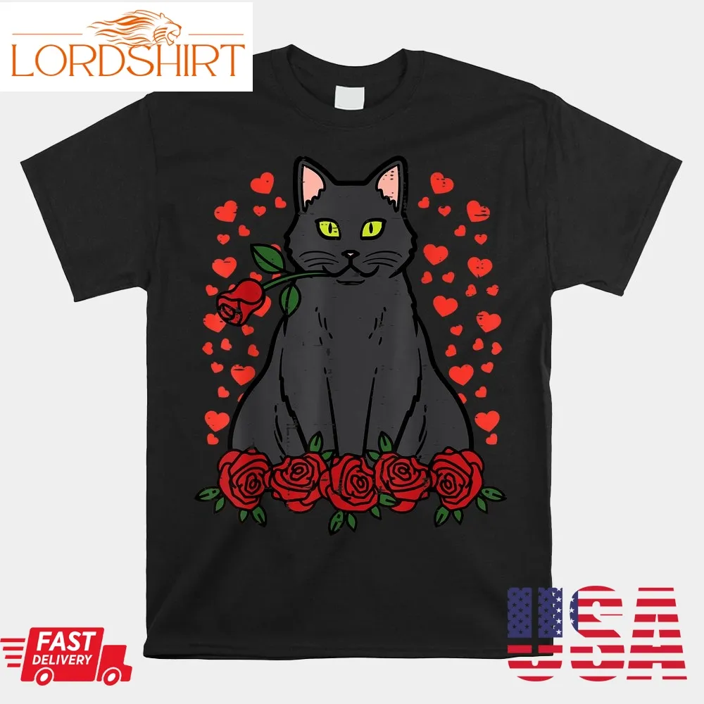 Cat Red Roses Cute Valentine Valentines Day Shirt