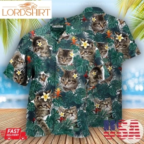 Cat Tropical Flowers And Leaves Hawaiian Shirt