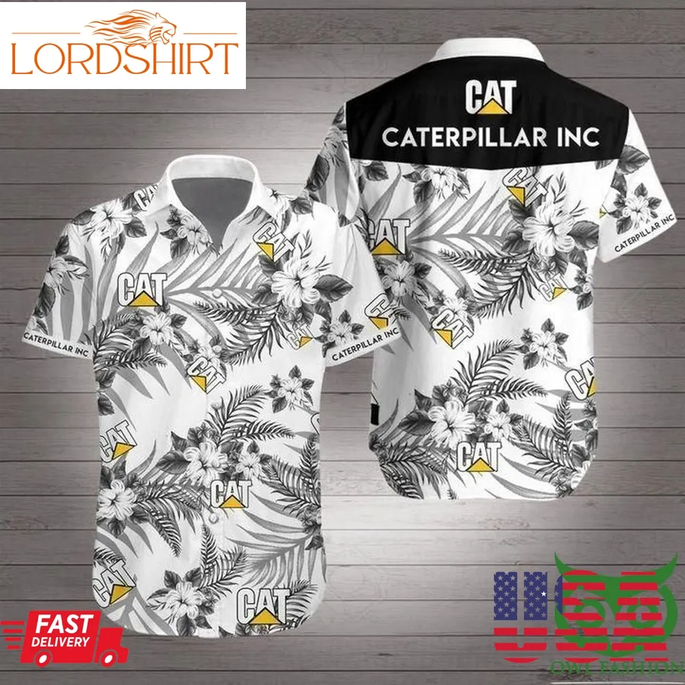 Caterpillar Inc White And Gray Leaves Flowers Hawaiian Shirt