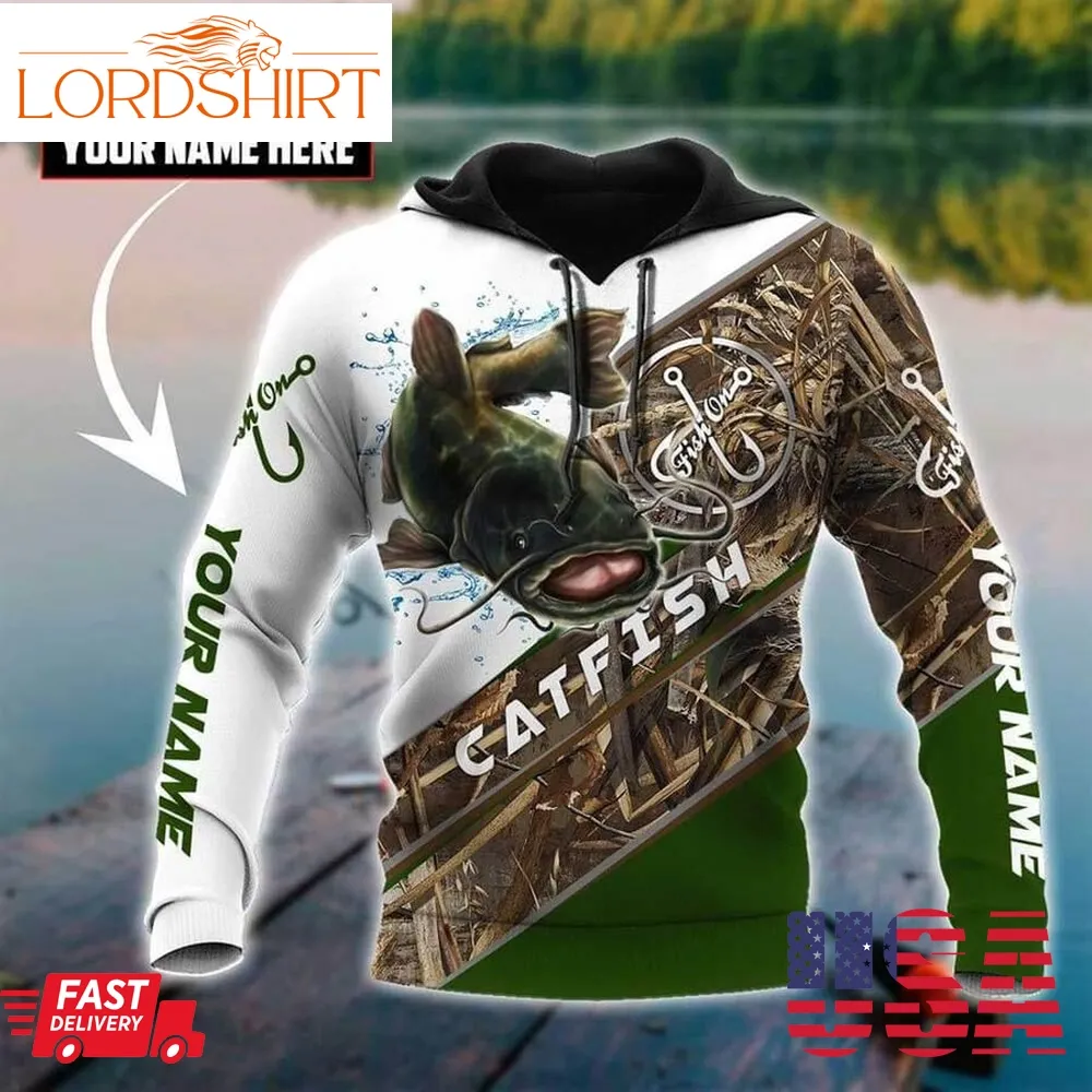 Catfish Fishing Camo Custom Name 3D Hoodie Catfish Perfect Fishing Gifts For Dad