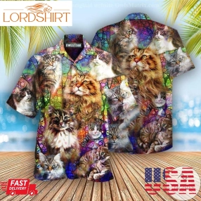 Cats Colorful Over Printed Hawaiian Shirt