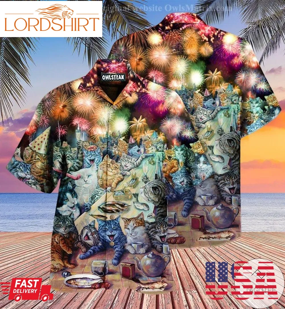 Cats Firework New Year Party Hawaiian Shirt