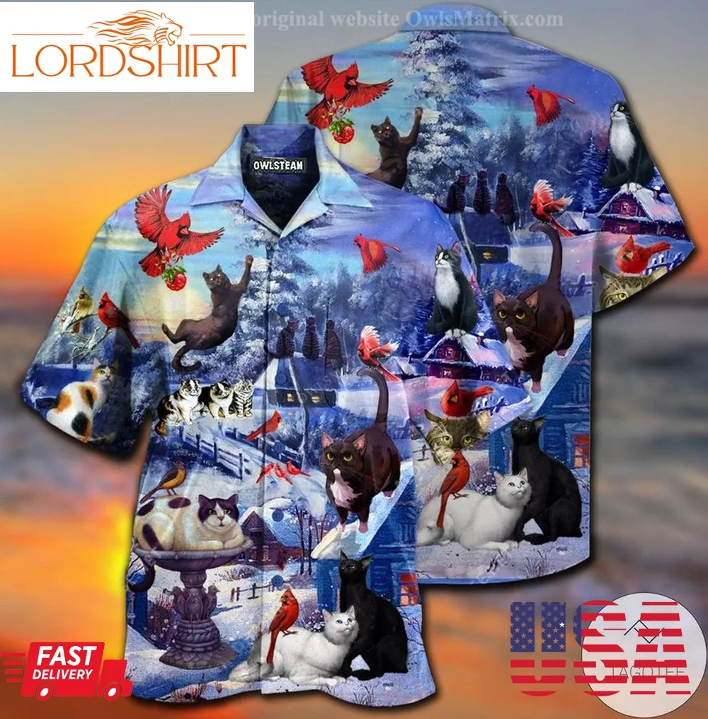 Cats Watching Cardinal Birds Hawaiian Shirt