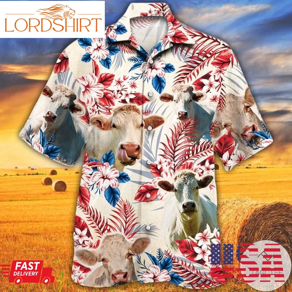 Charolais Cattle Lovers American Flag Hawaiian Shirt