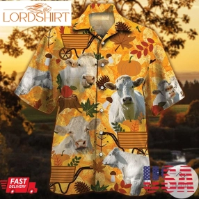 Charolais Cattle Lovers Orange Nature Autumn Hawaiian Shirt