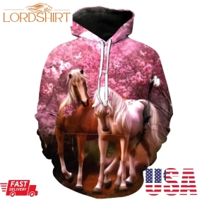 Cherry Blossoms And Horses All Over Printed Hoodie