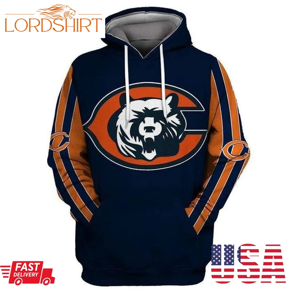 Chicago Bear Printed Hooded Pocket Turtleneck Sweater Hoodie For Fan