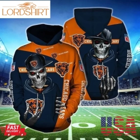 Chicago Bears Hip Hop Skull Pullover And Zippered Hoodies Custom 3D Graphic Printed 3D Hoodie For Men For Women