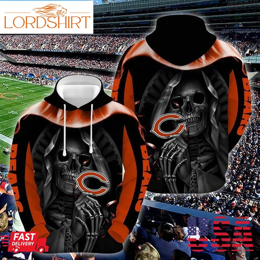 Chicago Bears Nfl Football Skull Hold Logo 3D Hoodie Sweatshirt For Fans Men Women Chicago Bears All Over Printed Hoodie Chicago Bears 3D Full Printing Shirt