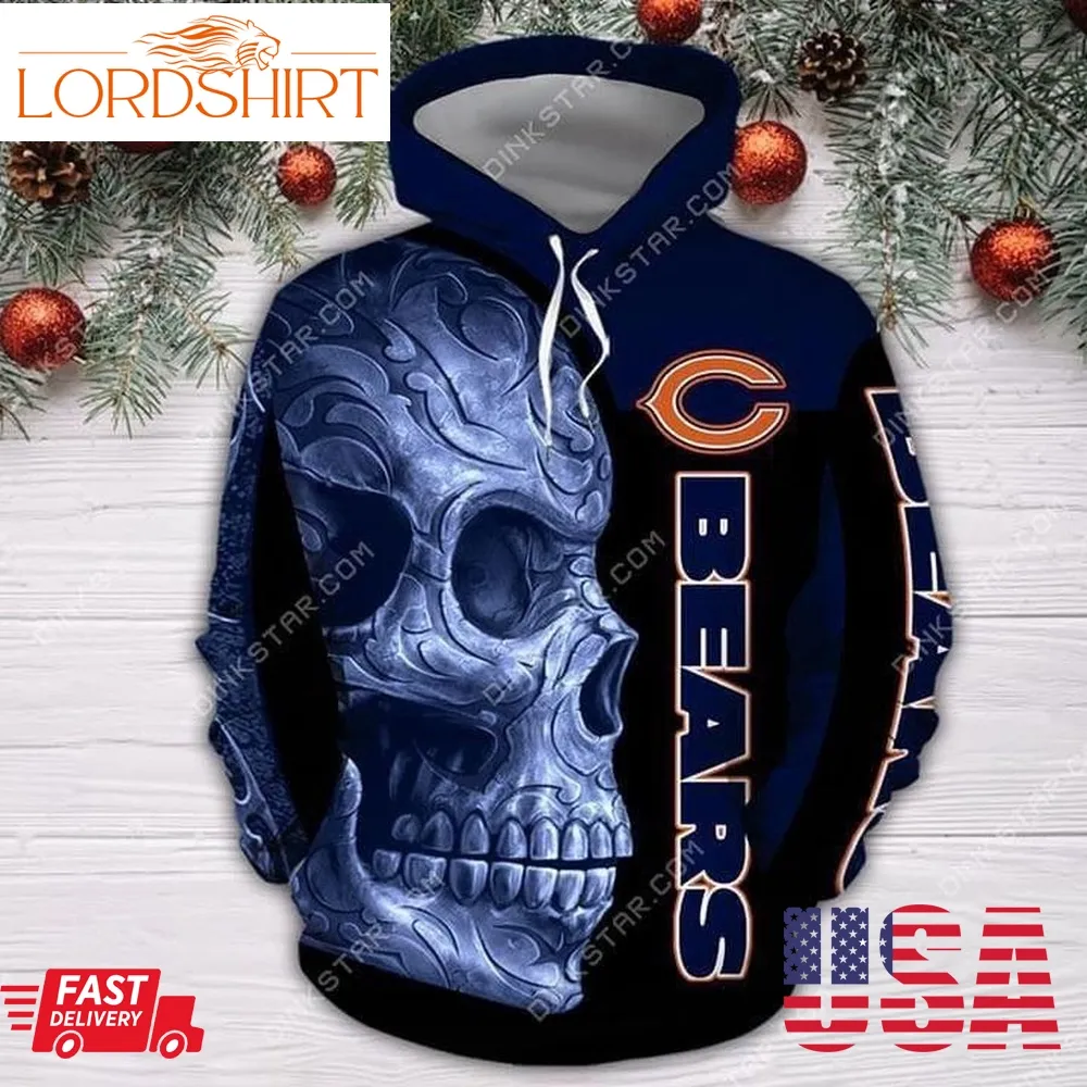 Chicago Bears Nfl Skull 3D Hoodie Sweatshirt