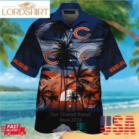 Chicago Bears Palm Tree Orange Navy Hawaiian Shirt