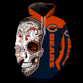 Chicago Bears Skull Full Over Print K1096 Hoodie Zipper