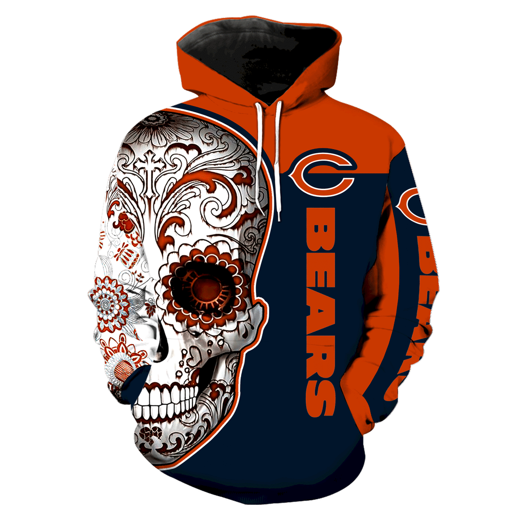 Chicago Bears Skull Full Over Print K1096 Hoodie Zipper