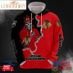 Chicago Blackhawks Nhl Skull 3D Hoodie Sweatshirt Jacket