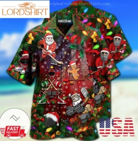 Christmas Come On Play Hockey With Santa Claus And Reindeer Limited Hawaiian Shirt