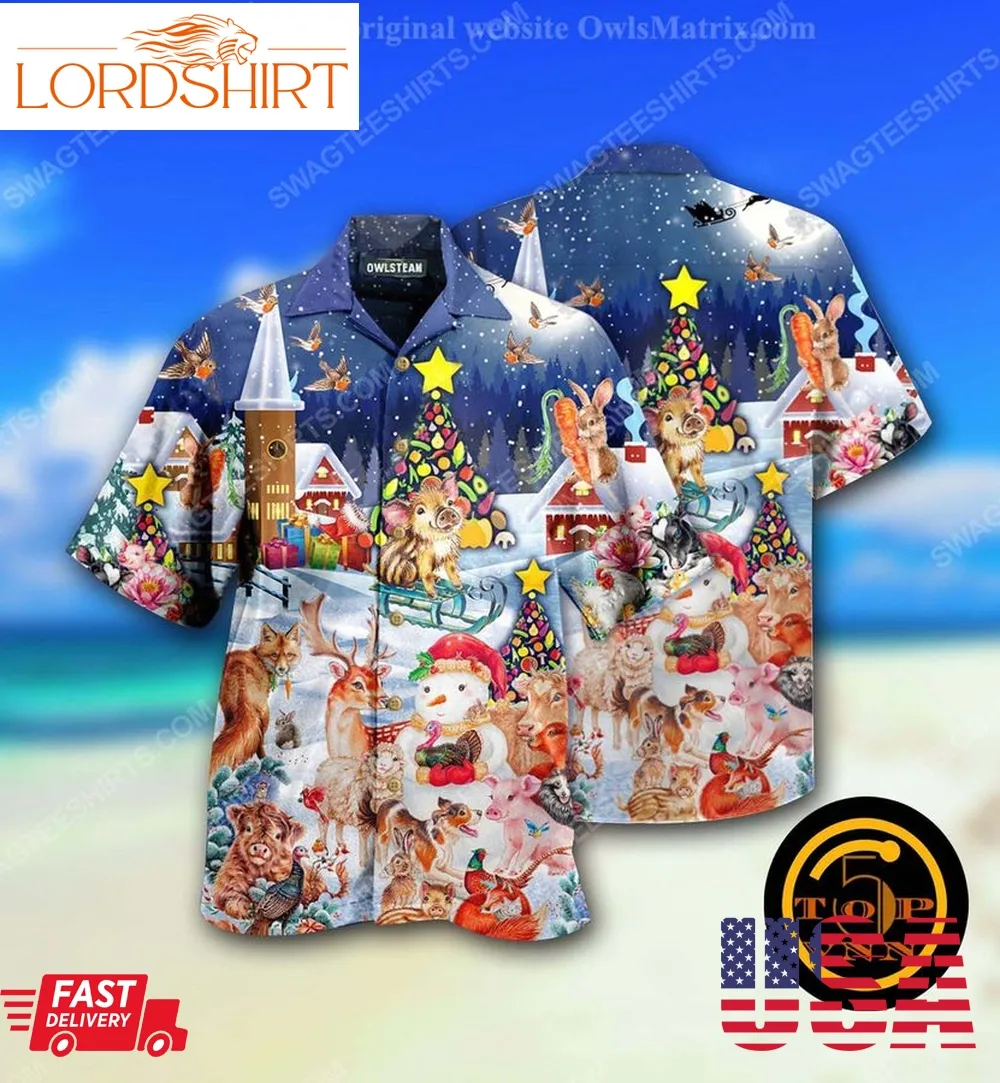 Christmas Holiday And Happy Animals Full Print Hawaiian Shirt And Shorts