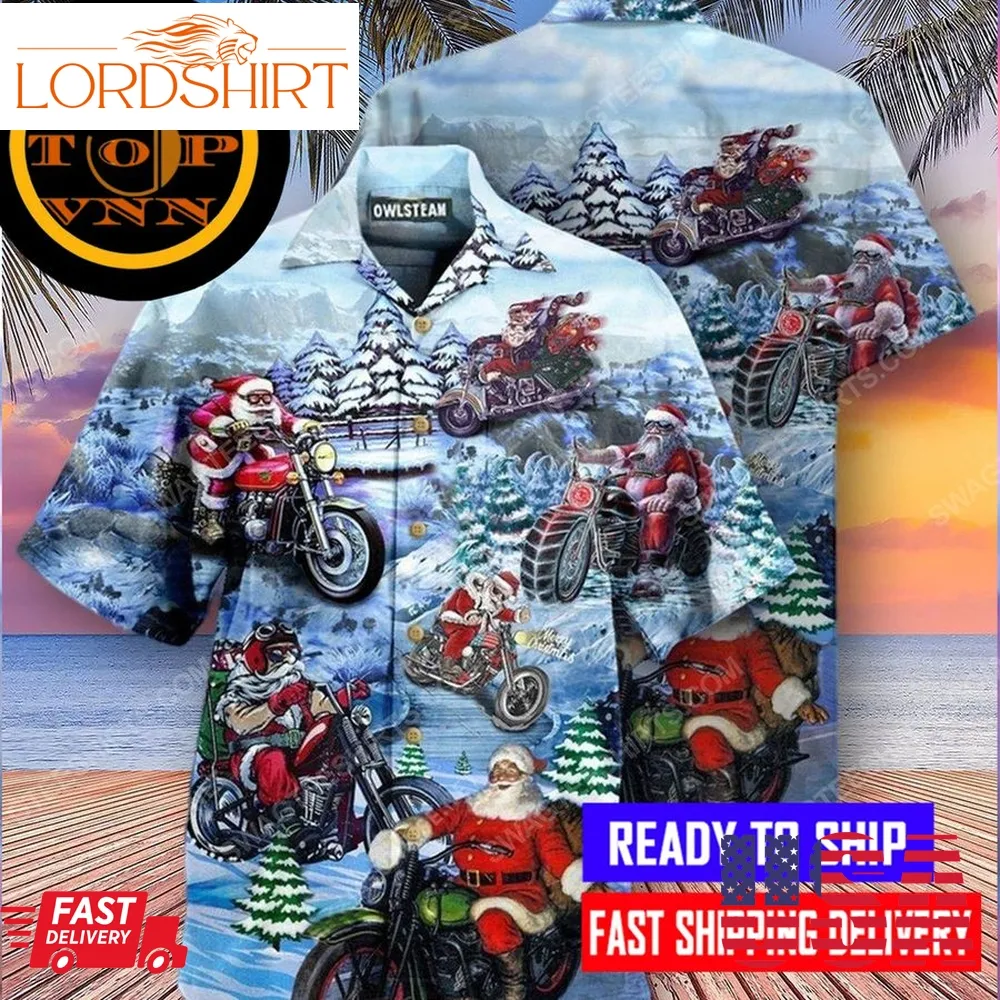 Christmas Holiday And Santa Biker Full Print Hawaiian Shirt And Shorts