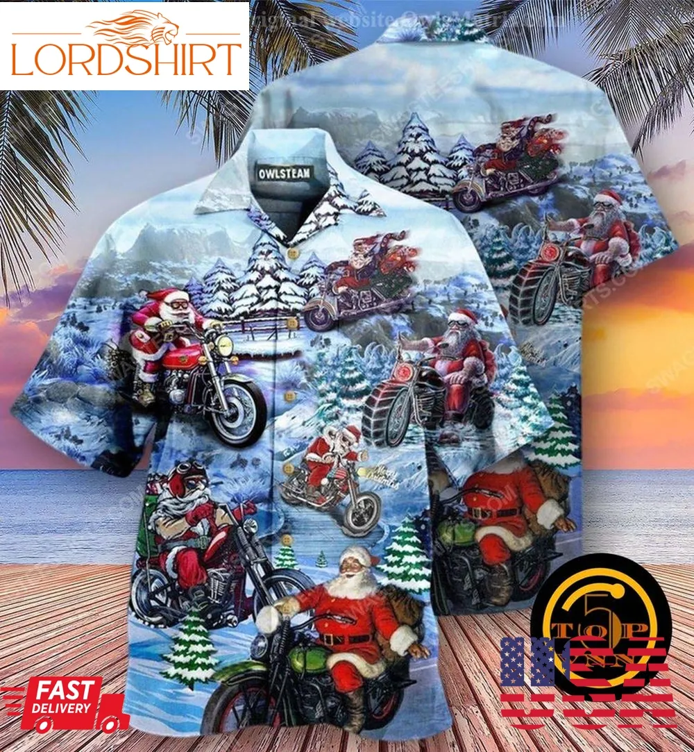 Christmas Holiday And Santa Biker Hawaiian Shirt And Shorts