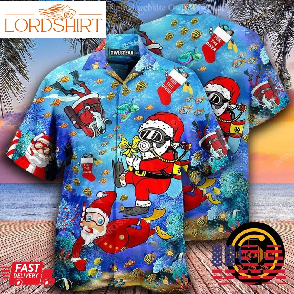 Christmas Holiday Santa Claus Diving  Hawaiian Shirt And Shorts